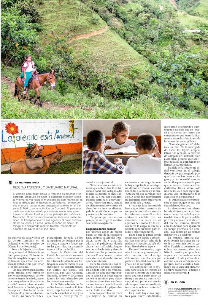 Ir a la escuela, la travesía de Daniela a lomo de mula (2). Julio 22 de 2018, página 13-001