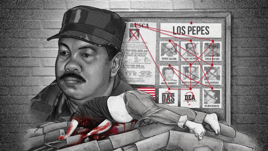 Con la muerte de Pablo Escobar, el nuevo jefe de la mafia de Medellín fue "don Berna", un integrante de "los Pepes". Ilustración de Tomás Giraldo Daza.