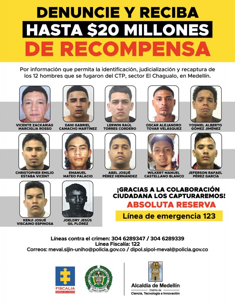 El cartel con el que la Policía busca a los fugados del Centro Día. Cortesía.